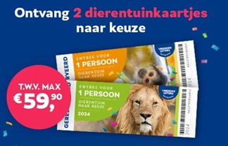 Gratis 2 dierentuinkaartjes t.w.v. max €59,90